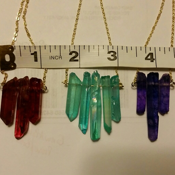 14K Gold Purplish-Blue Triple Quartz Necklace - Picture 7 of 8